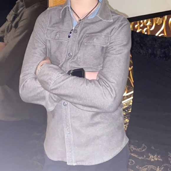 7 for all Mankind gray stretch button down shirt - Picture 8 of 8